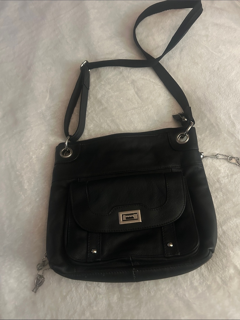 Roma Black Crossbody Carry Conceal Bag with Front Pocket and Silver Hardware and